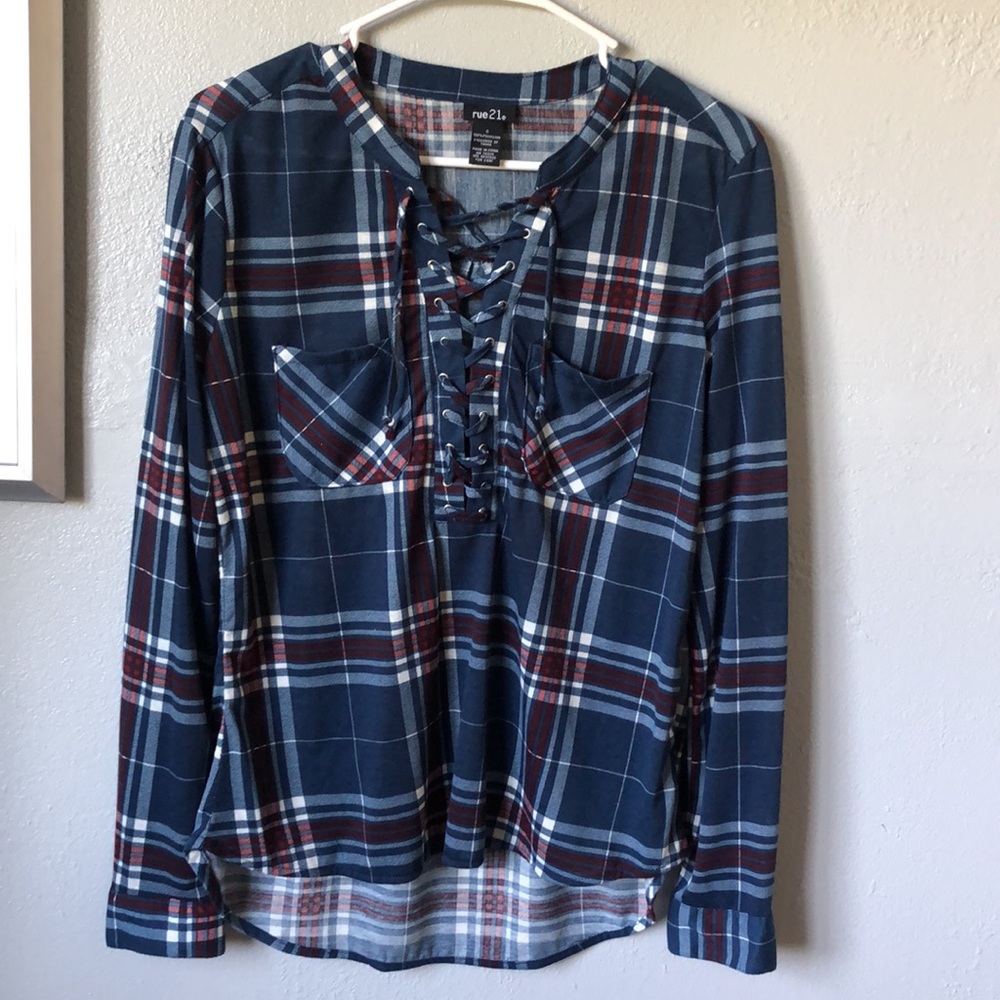 Rue21 size Small plaid long sleeve Top - Picture 5 of 6